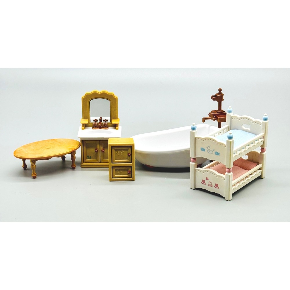 Epoch Sylvanian Families Calico Critters Furniture Lot Vintage Bathroom Beds